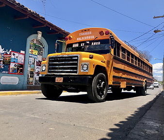 Yellow Public Bus on Street in Granada Nicaragua