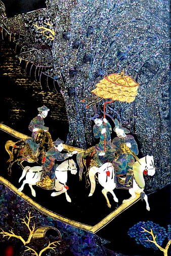 Traditional Chinese Cloisonné Screen with Horse Riders