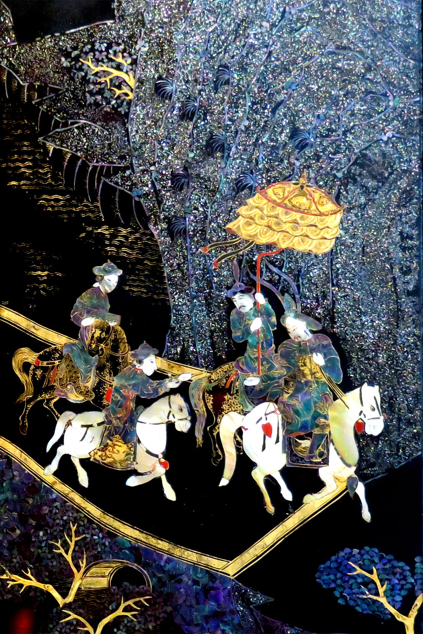 Traditional Chinese Cloisonné Screen with Horse Riders