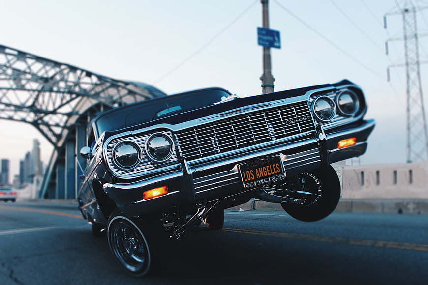 Classic Black Lowrider Chevrolet Chevelle on Los Angeles Street
