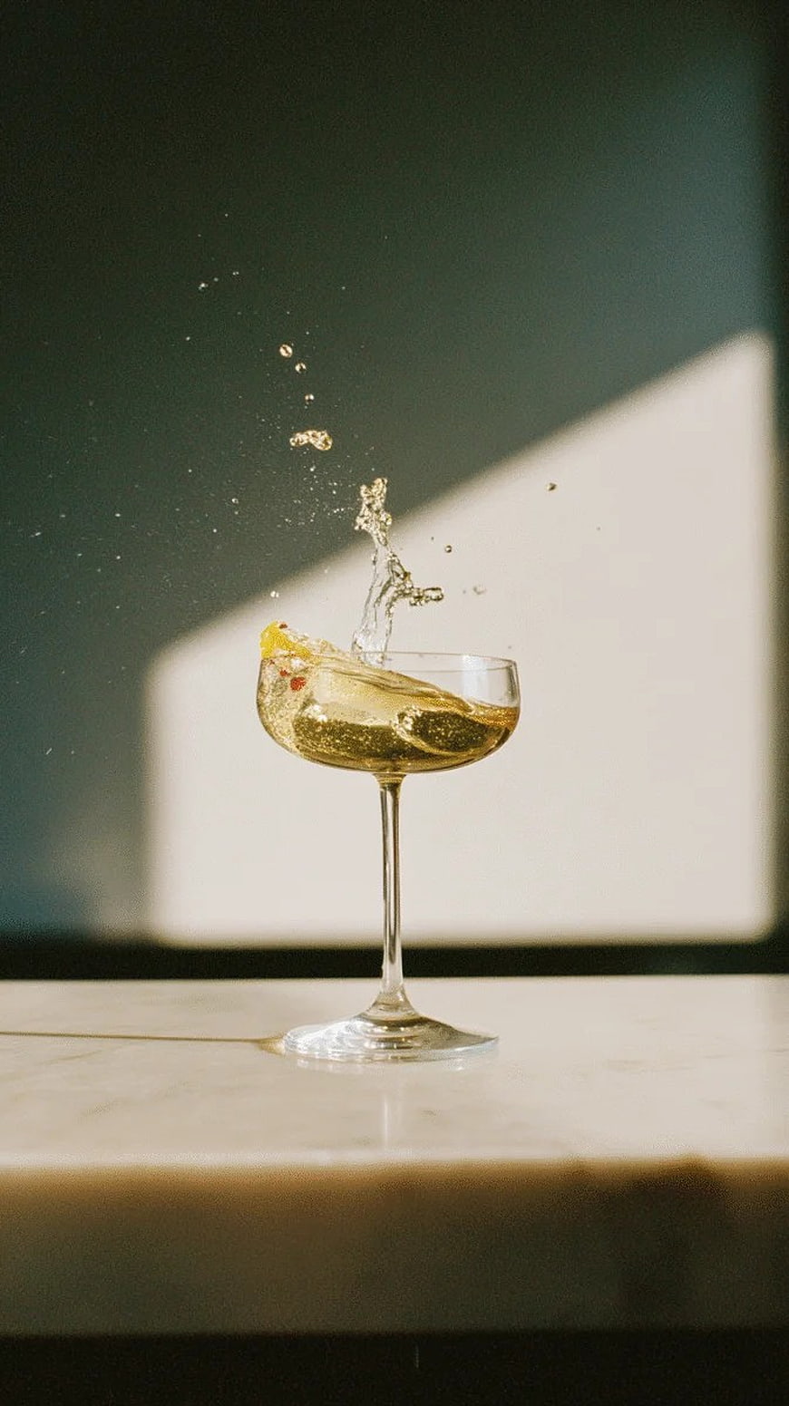 Sparkling Cocktail Splash in Elegant Glass on Marble