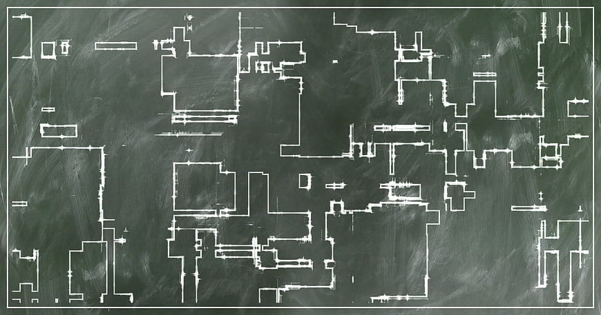 Chalkboard architectural floor plan sketch