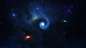 Spiral Galaxy in Deep Space with Blue Nebula and Stars