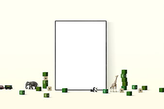 Vertical Poster Mockup with Toy Animals and Blocks