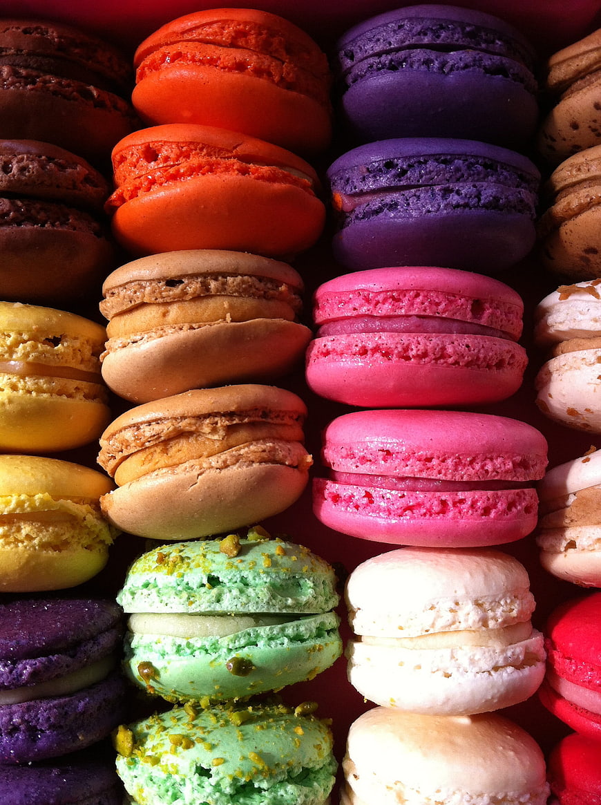 Colorful Macarons Arranged In Vibrant Vertical Rows