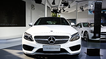 White Mercedes-Benz C 200 4MATIC Coupe in Showroom