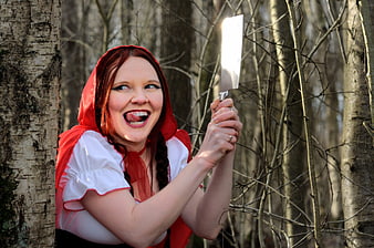 Crazy Red Riding Hood with Cleaver in Forest