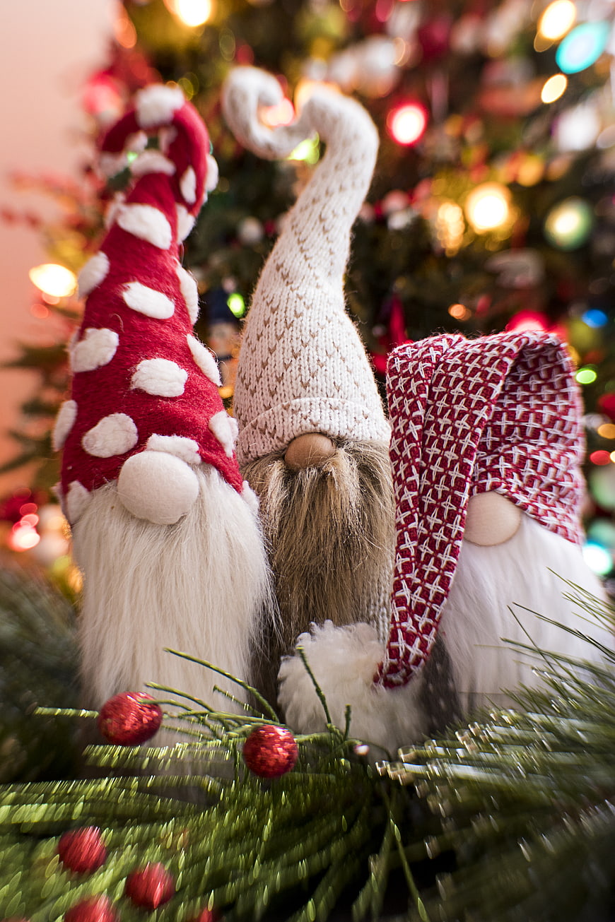 Three Festive Christmas Gnomes with Knitted Hats