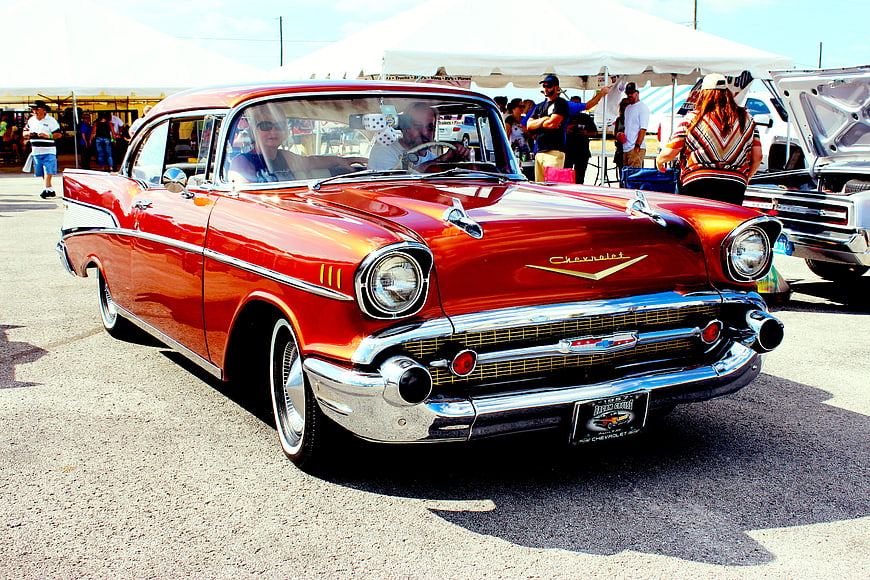 Red 1957 Chevrolet Bel Air Classic Car at Outdoor Show