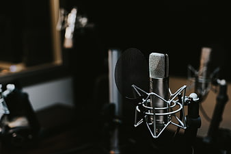 Professional condenser microphone in recording studio