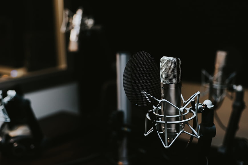 Professional condenser microphone in recording studio