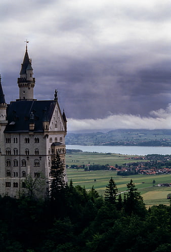 Neuschwanstein Castle with Lake and Village View