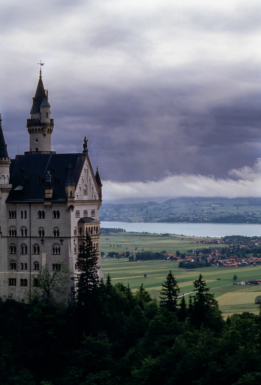 Neuschwanstein Castle with Lake and Village View