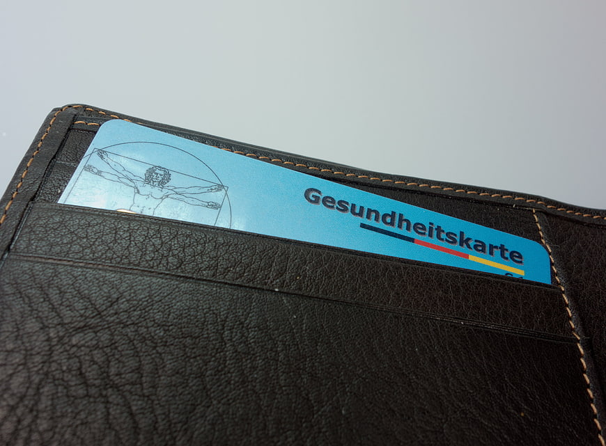 German Health Insurance Card in Brown Leather Wallet