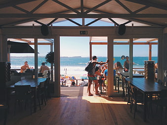 Beachside Restaurant Interior Looking Out to Ocean