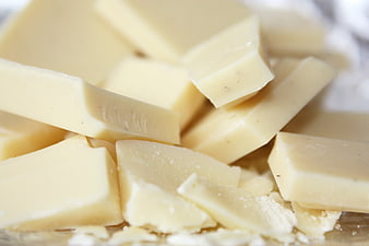 Close-up of broken white chocolate chunks