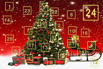 Christmas Advent Calendar with Tree and Sleigh