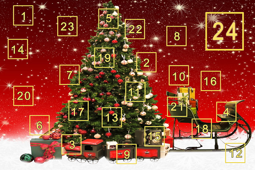 Christmas Advent Calendar with Tree and Sleigh
