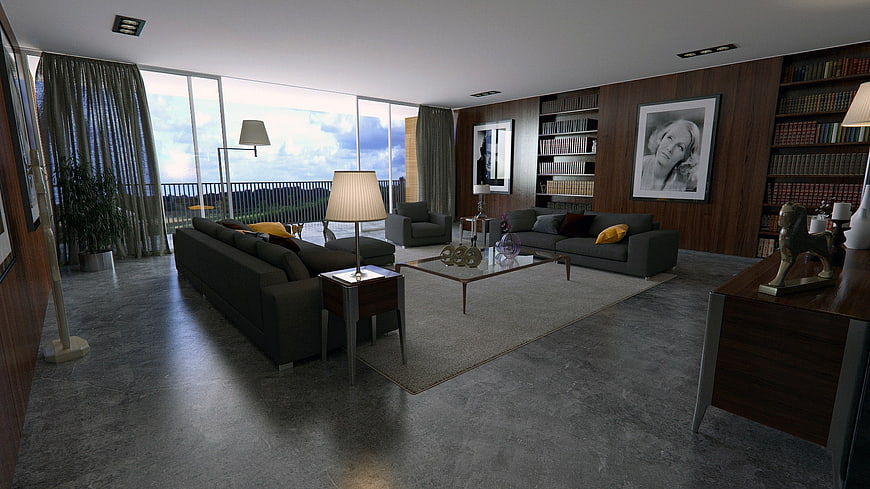 Modern Luxury Living Room Interior Design With Floor To Ceiling Windows