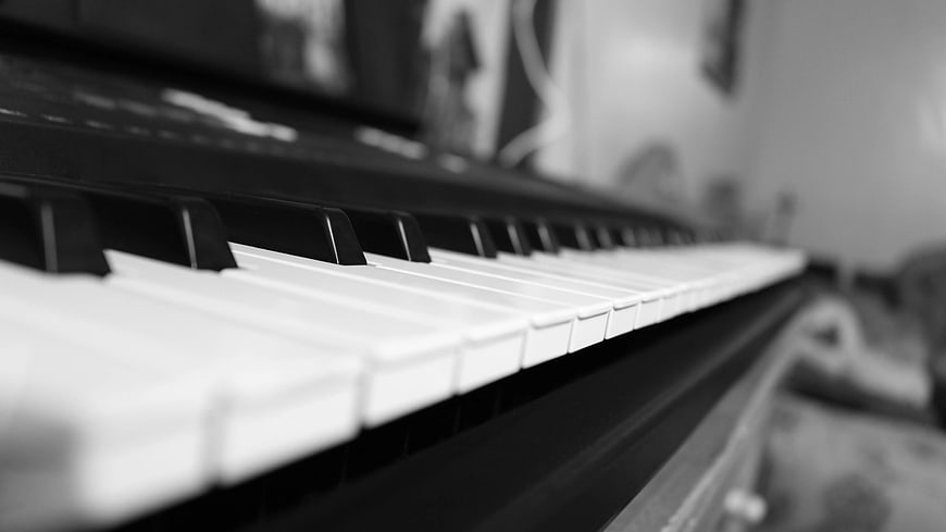 Close-up of Piano Keys in Black and White