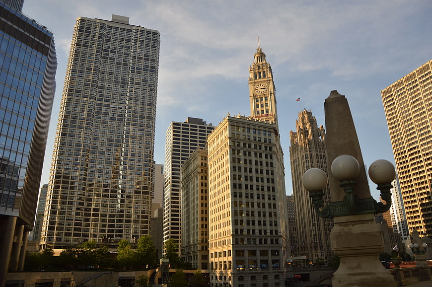 Low Angle View of Chicago Skyline with Wrigley Building