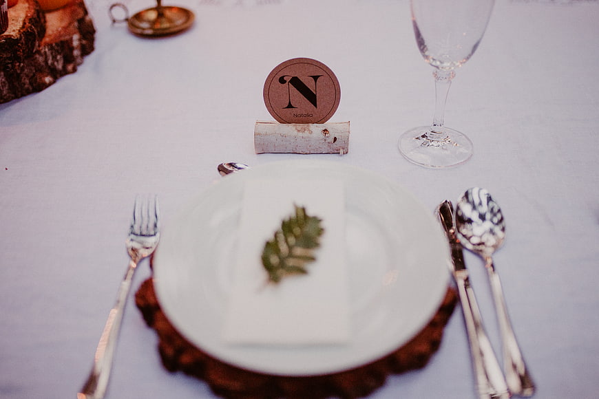 Rustic Wedding Place Setting with Birch Bark and Monogram