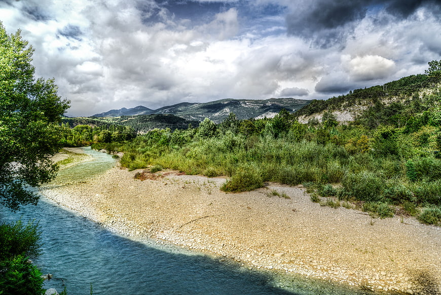 Scenic River Drome Landscape in Provence, France