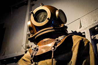 Vintage Brass Diving Helmet and Suit Display