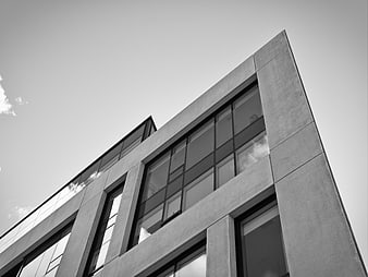 Low angle black and white modern building architecture
