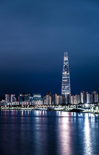 Lotte World Tower Seoul Night Skyline Reflection