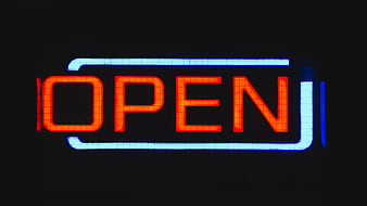 Glowing Neon Open Sign on Black Background