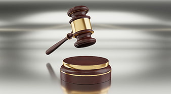 3D Rendered Wooden Gavel And Sound Block With Gold Accents