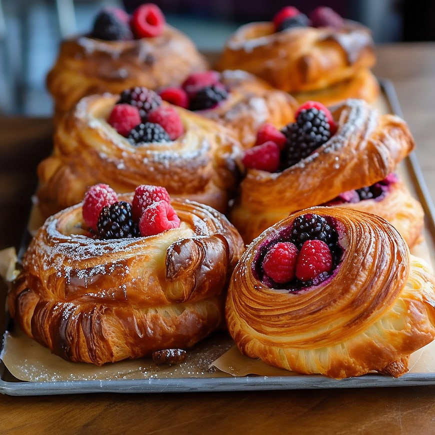 Golden Berry Danish Pastries on Baking Tray