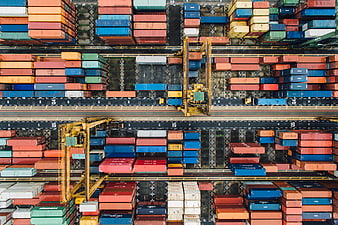 Aerial View of Colorful Shipping Containers in Port