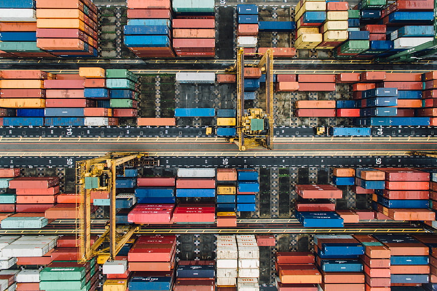 Aerial View of Colorful Shipping Containers in Port