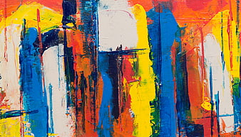 Vibrant Abstract Acrylic Painting with Bold Colors and Texture