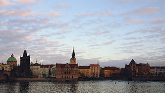 Prague Cityscape at Dusk with Charles Bridge and Vltava River