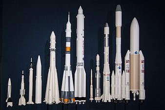 Scale models of various space rockets and launch vehicles