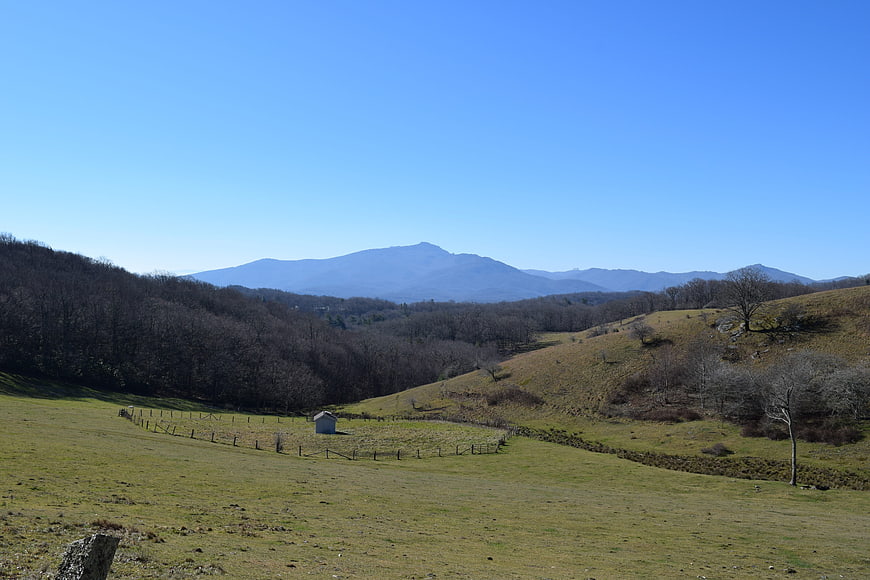Serene rural landscape with rolling hills and distant mountains