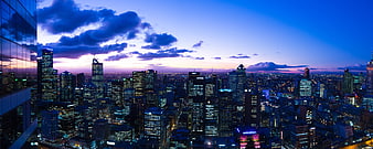 Panoramic Melbourne Skyline at Dusk with Blue Hour Lighting