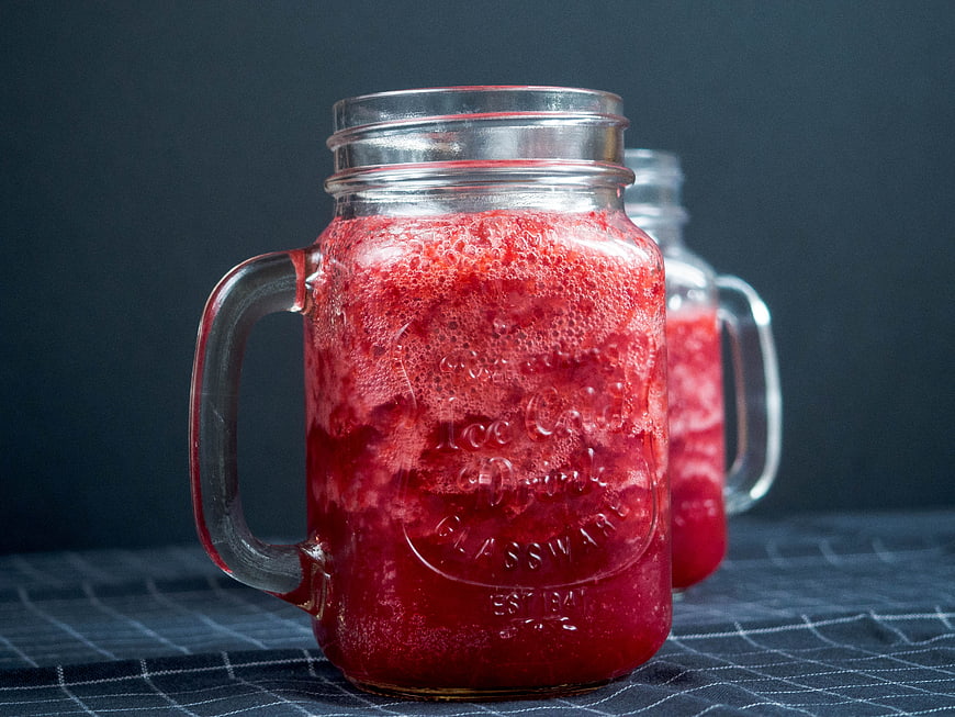 Refreshing Strawberry Smoothie in Mason Jar Mug