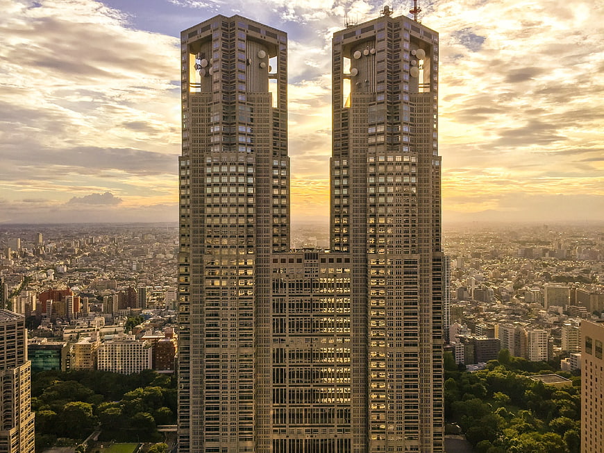 Aerial View of Shinjuku Twin Towers at Golden Hour