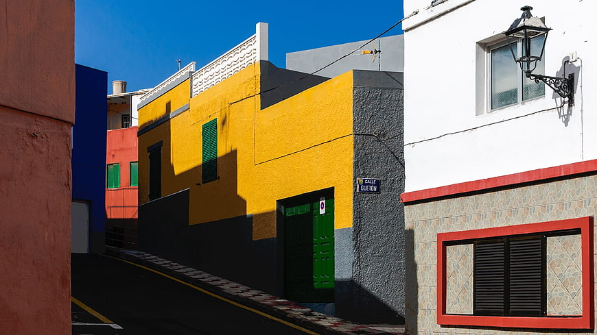 Colorful Canary Islands Street with Yellow and White Houses