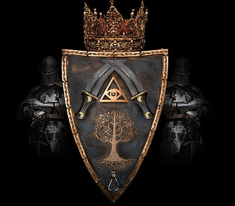 Medieval Heraldic Shield With Crown And Crossed Swords