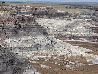 Blue Mesa layered sedimentary rock formations in Petrified Forest