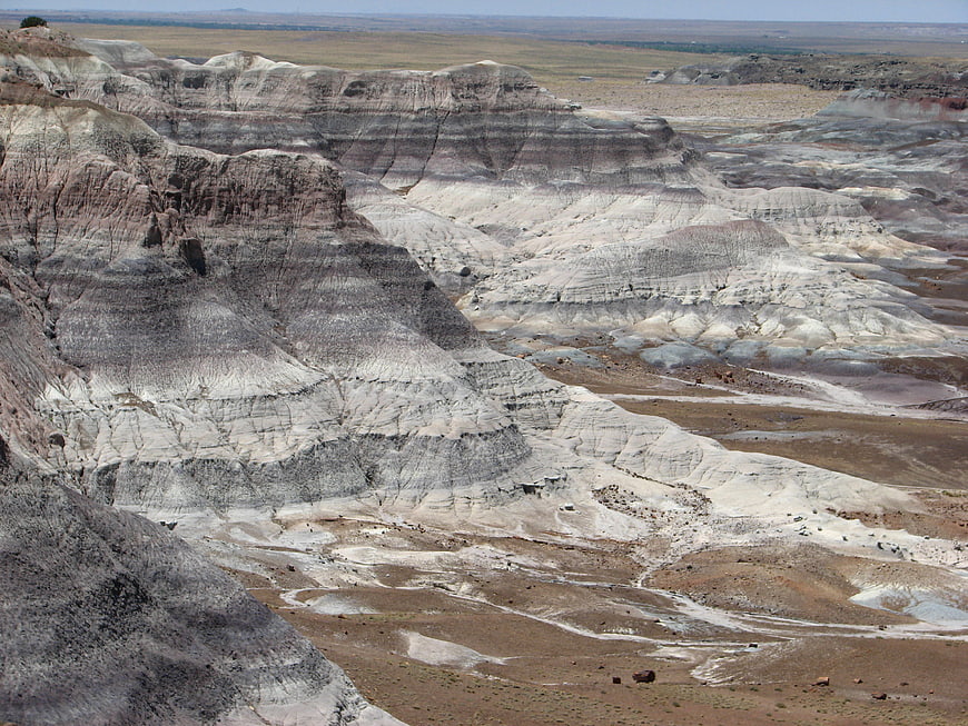Blue Mesa layered sedimentary rock formations in Petrified Forest