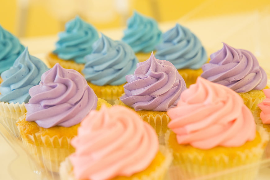 Pastel Cupcakes with Swirled Frosting in Blue, Purple, and Pink