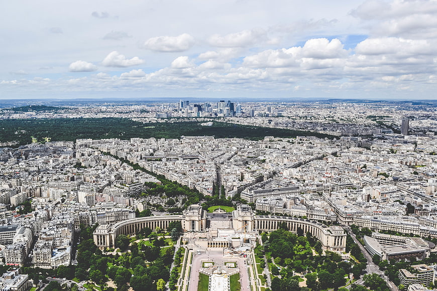 Aerial View of Paris Cityscape with Grand Palais and La Défense