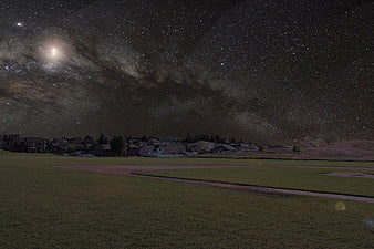 Milky Way Galaxy Over Suburban Neighborhood at Night