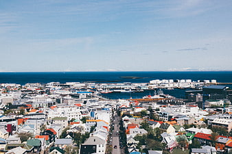 Aerial View of Reykjavik Cityscape and Harbor